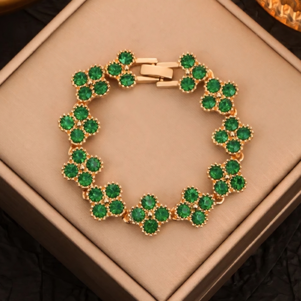 Green Floral Clovers Bracelet